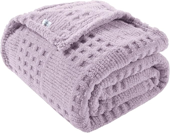 50x70 Inch Waffle Purple Throw Blanket -Fluffy Fleece, Neutral Tan Color by Unknown