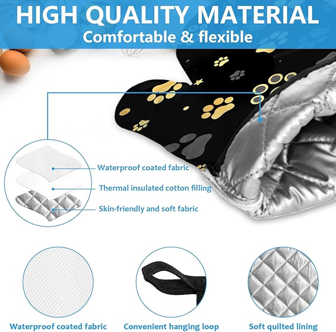 Gold Dog Paw Print Oven Mitts and Pot Holders Sets Heat Resistant 4Pcs - Image 3
