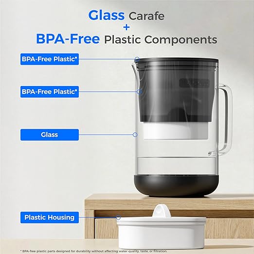 Waterdrop PT-09BL 10-Cup Large Glass Water Filter Pitcher, Eco-Friendly - Image 6