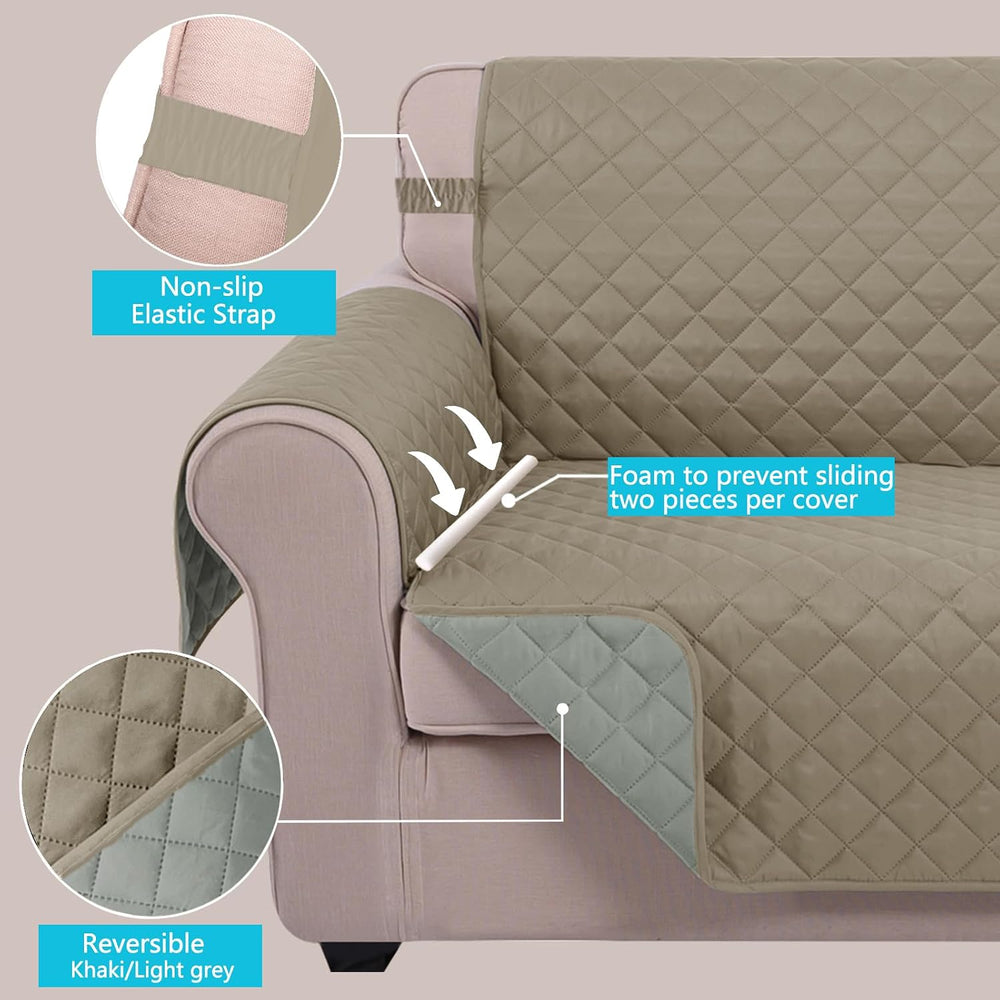 U-NICE HOME Reversible Recliner Chair Covers, Khaki/Light Grey