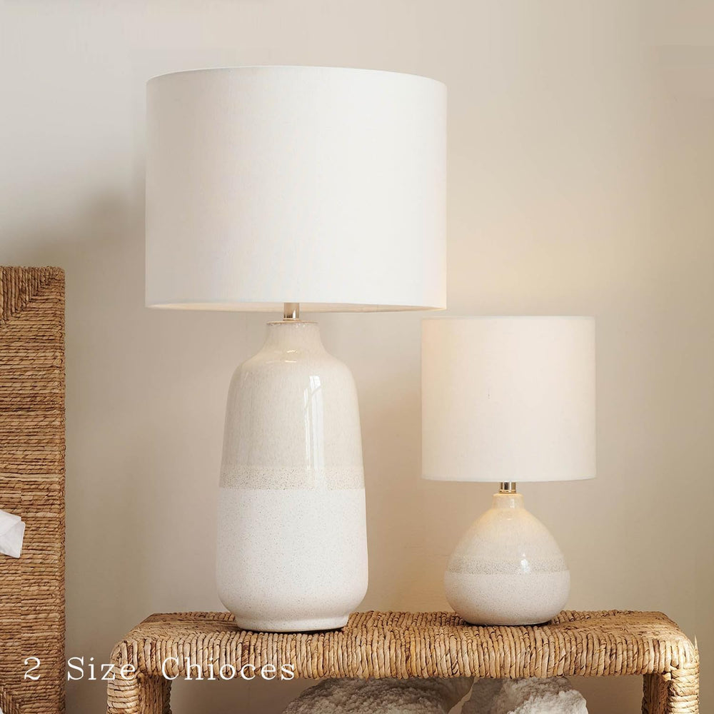 Set of 2 Ceramic Table Lamp for Bedroom, Small Table Lamp White Farmhouse Rus...