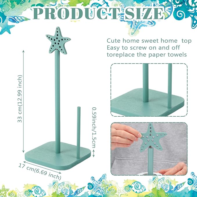 Leinuosen Beach Starfish Paper Towel Holder Rustic Beach Coastal Wooden Paper - Image 2