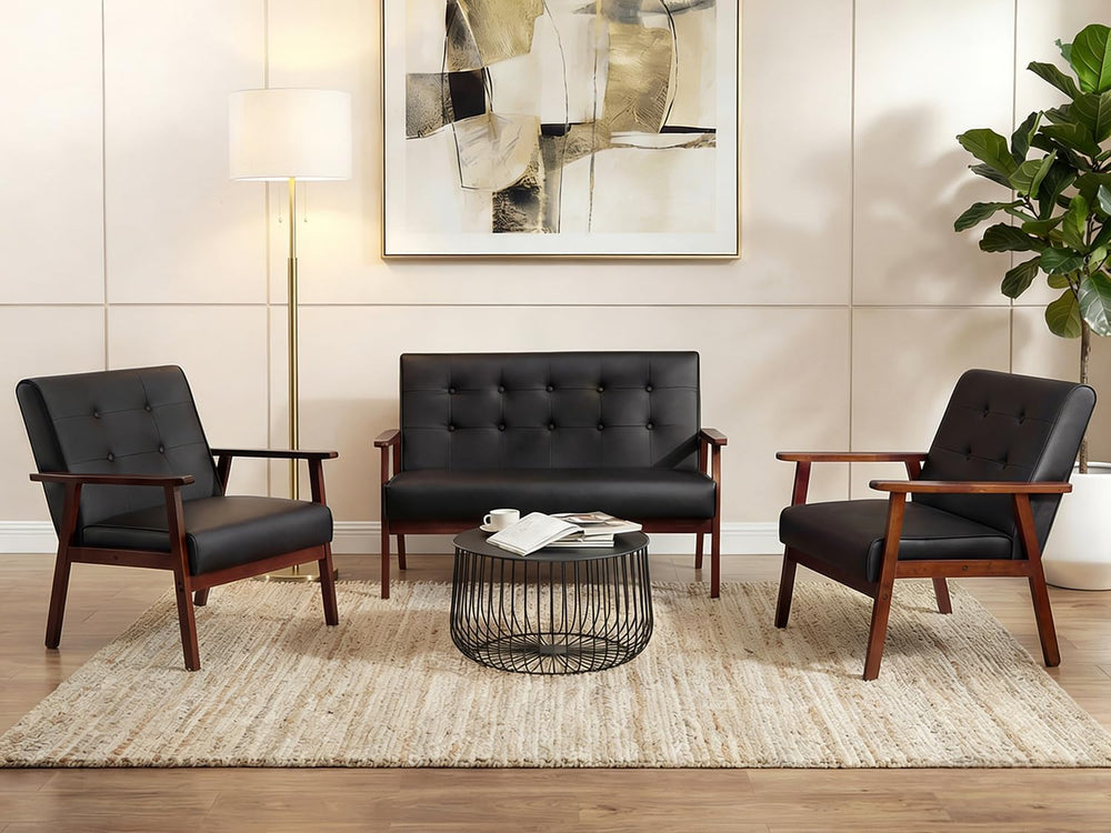 JIASTING Wooden Loveseat Sofa and Accent Chair Set of 2, Office