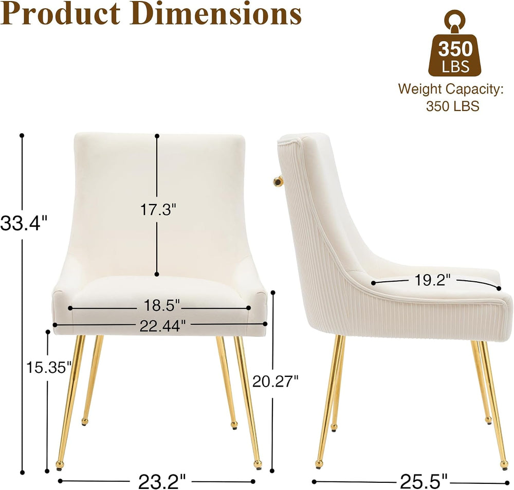 adochr Velvet Dining Chairs Set of 2 with Gold Metal Legs, Beige