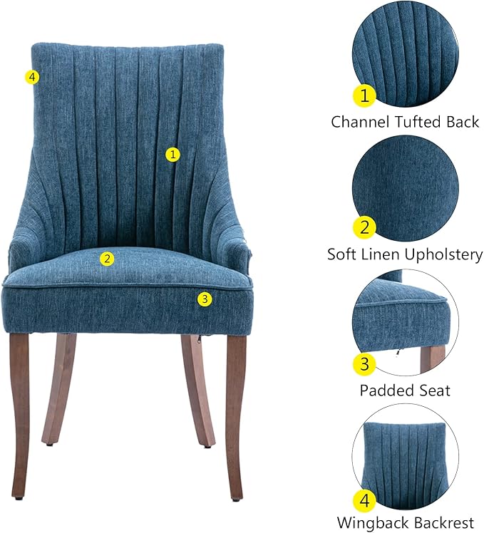 mikibama Linen Dining Chairs Set of 6 Channel Tufted Kitchen Dinner Chair Com...
