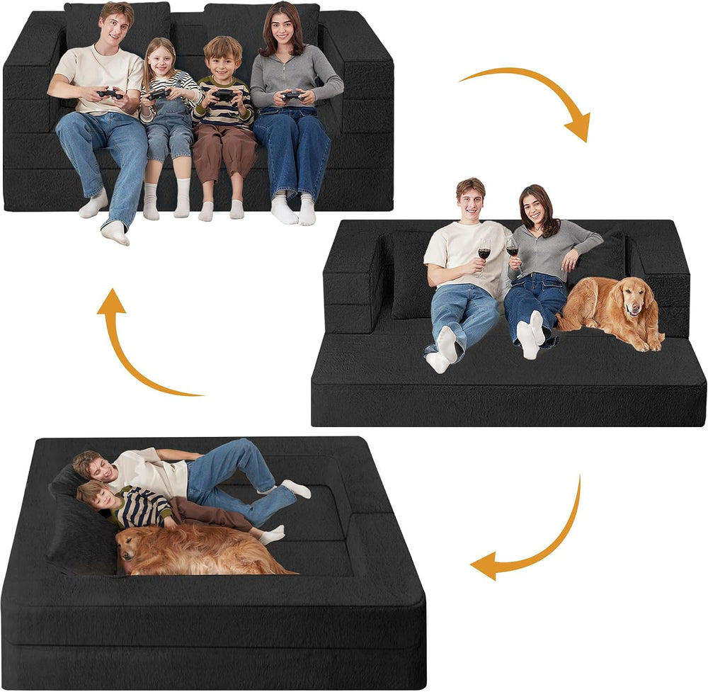 Futon Sofa Bed with Pillow, 3-in-1 Sleeper Sofa Bed with Removable Cover