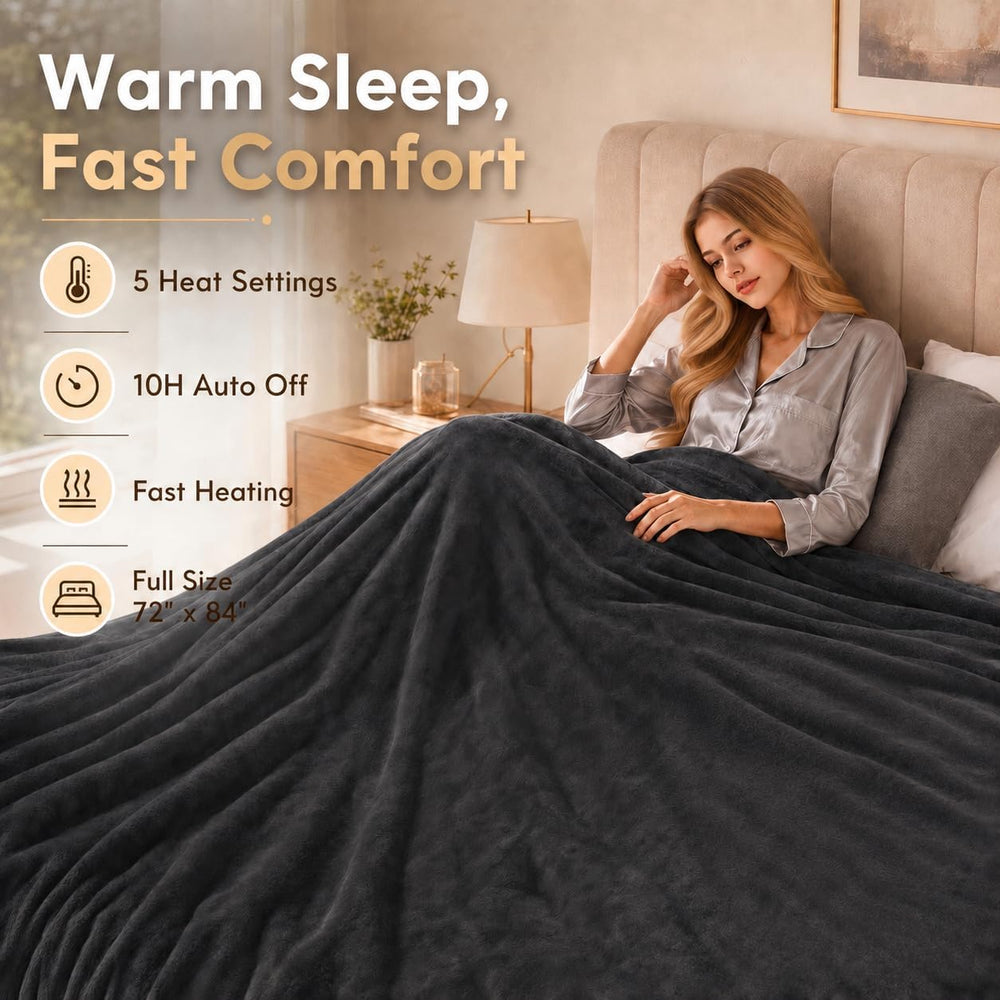 Electric Heated Blanket Full Size 72"x84", Iron Grey