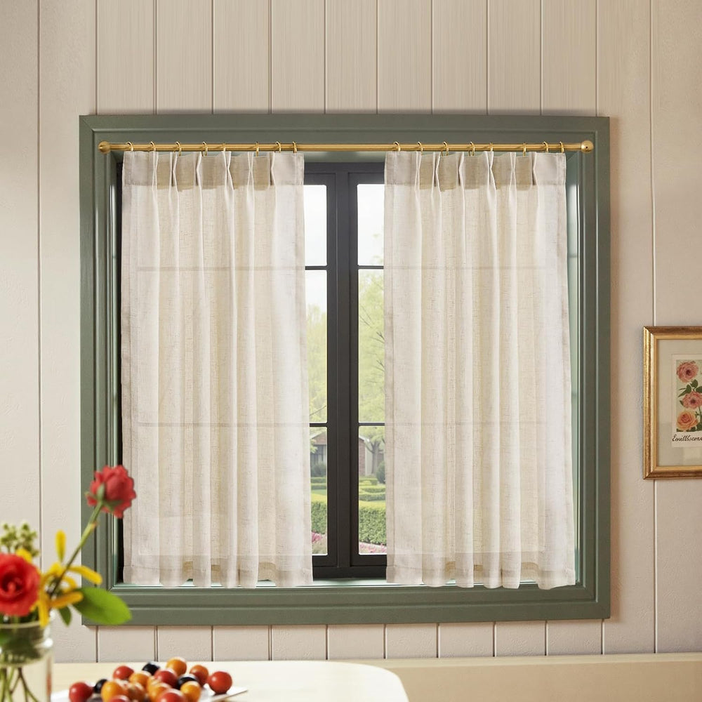 jinchan Tier Curtains Pinch Pleated 38x45 2 Panels Crude Linen