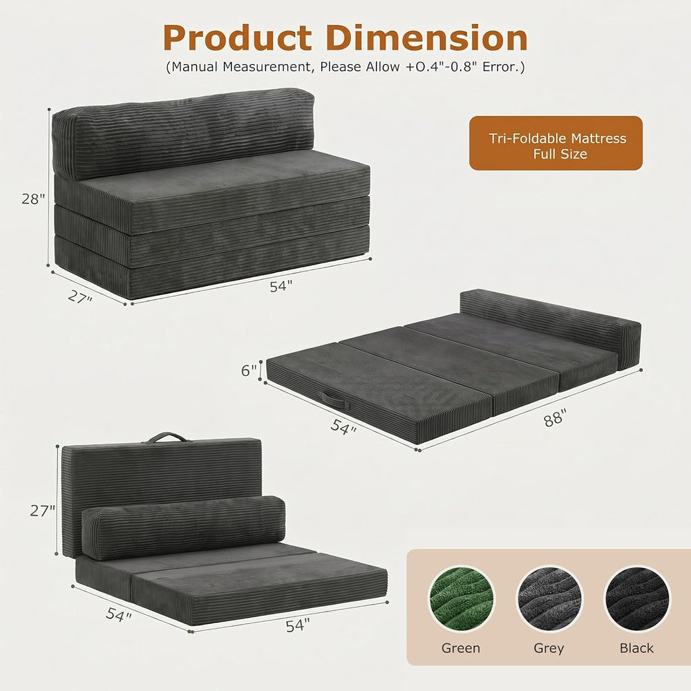JUIKURY 6 Inch Tri-Fold Memory Foam Mattress Full Size, 5 in 1 Convertible So...