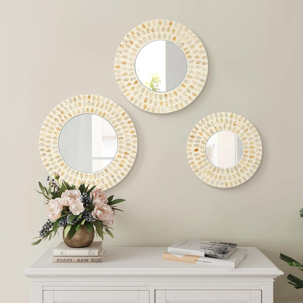 Boho Mirror Wall Decor for Living Room, Natural Mother of Pearl Art
