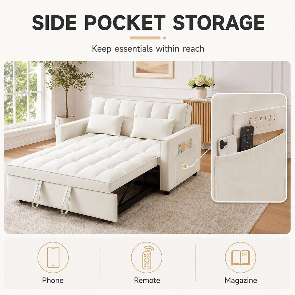 3 in 1 Pull Out Couch Bed, Convertible Futon Sofa Bed, Velvet Sleeper Lovesea...