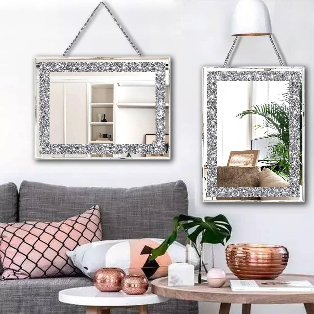2 Piece Wall Mirrors, Crush Diamond Wall Décor Silver Decorative Mirrors for ...
