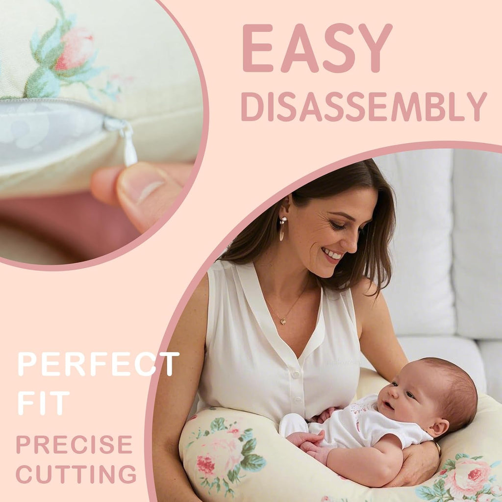 Nursing Pillow Cover, 2 Pack Muslin Nursing Cover for Breastfeeding Pillows, Infant Nursing Pillow Slipcover for Baby Boy Girl Newborn, 100% Cotton Feeding Pillow Covers, Only Cover (Pink Rose)