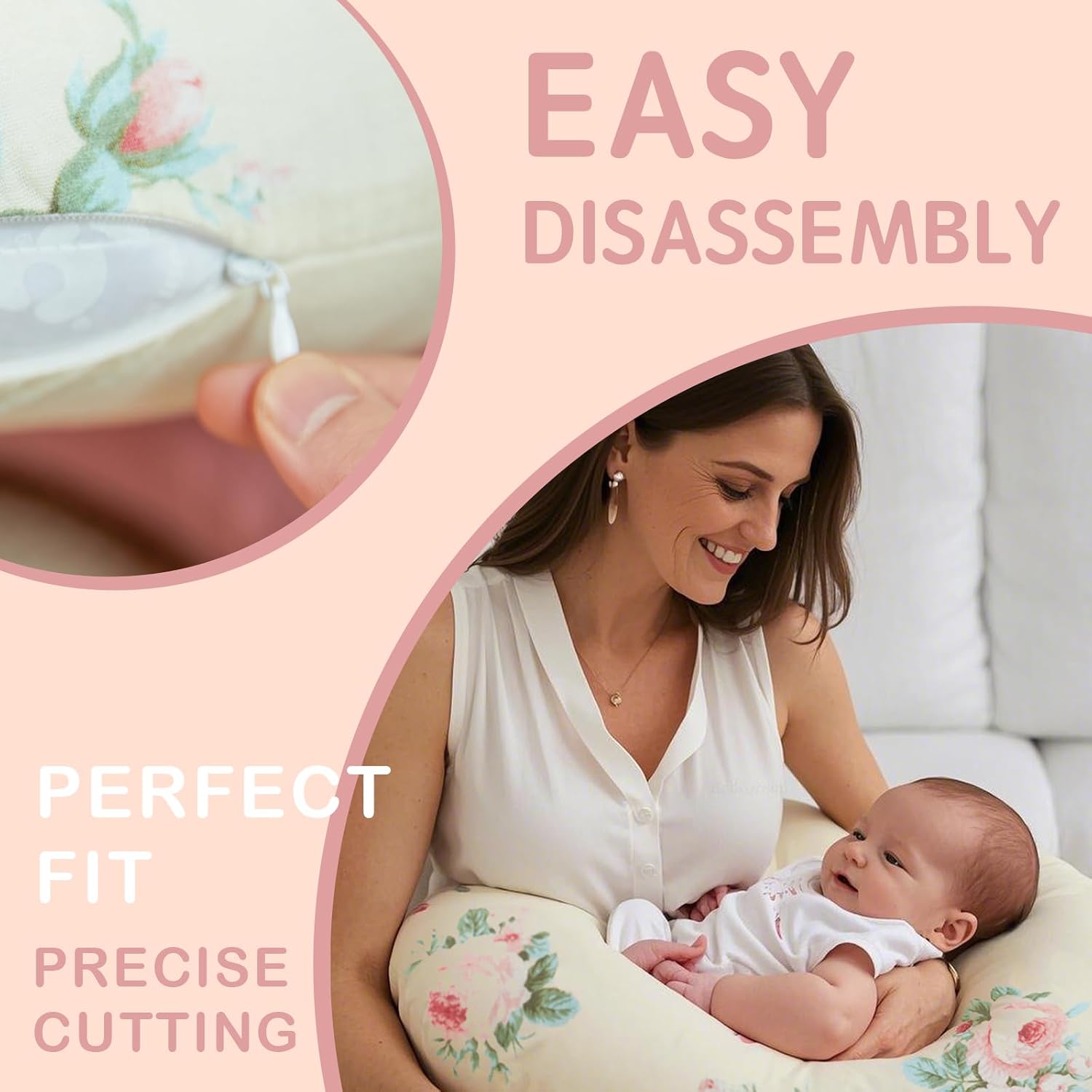 Nursing Pillow Cover, 2 Pack Muslin Nursing Cover for Breastfeeding Pillows, Infant Nursing Pillow Slipcover for Baby Boy Girl Newborn, 100% Cotton Feeding Pillow Covers, Only Cover (Pink Rose)
