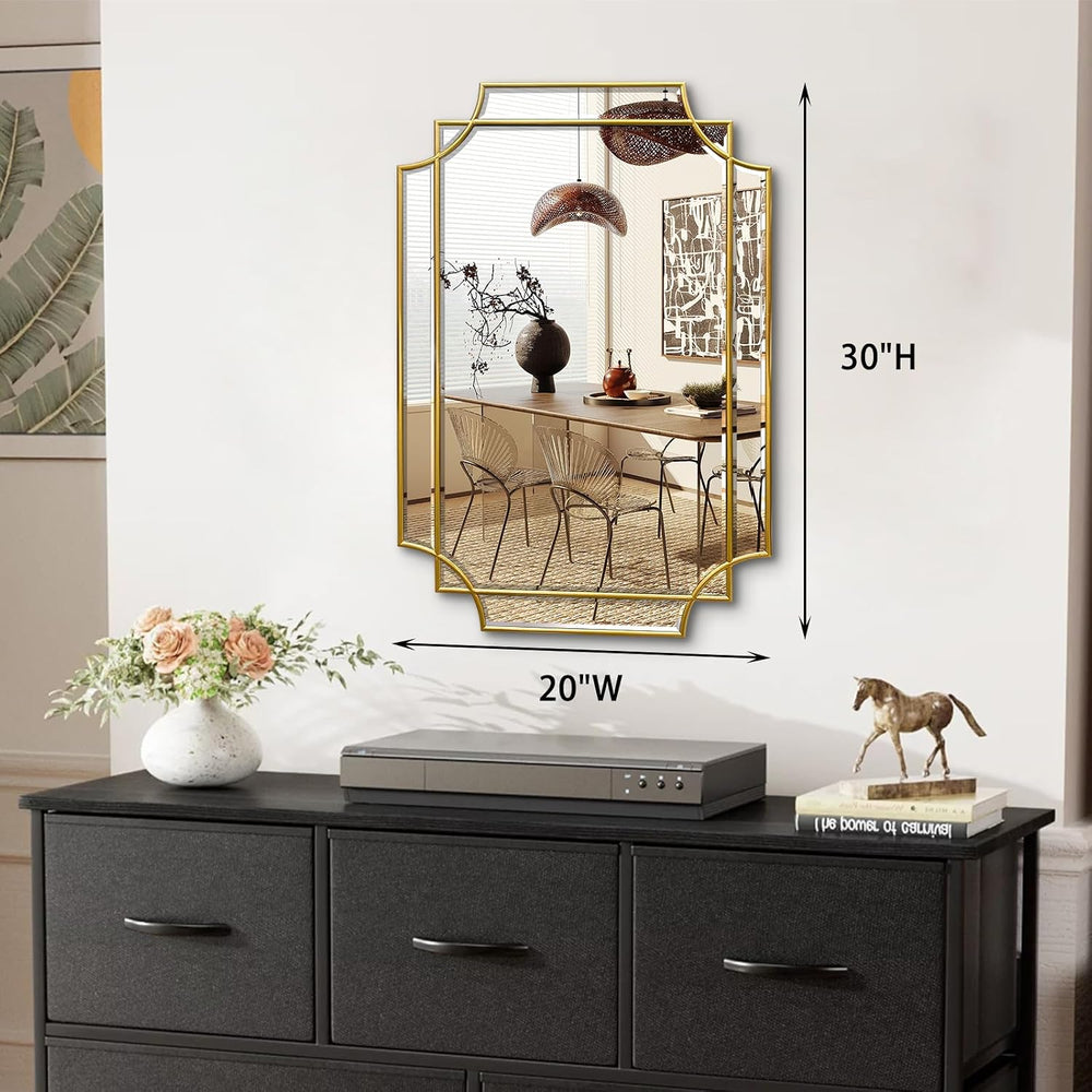 30x20 Inch Gold Bathroom Mirror, Wooden Frame with Scalloped Polished Beveled...