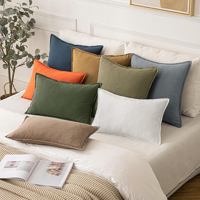 MIULEE Decorative Linen Lumbar Pillow Covers 12x20 Inch Cream White Boho - Image 5