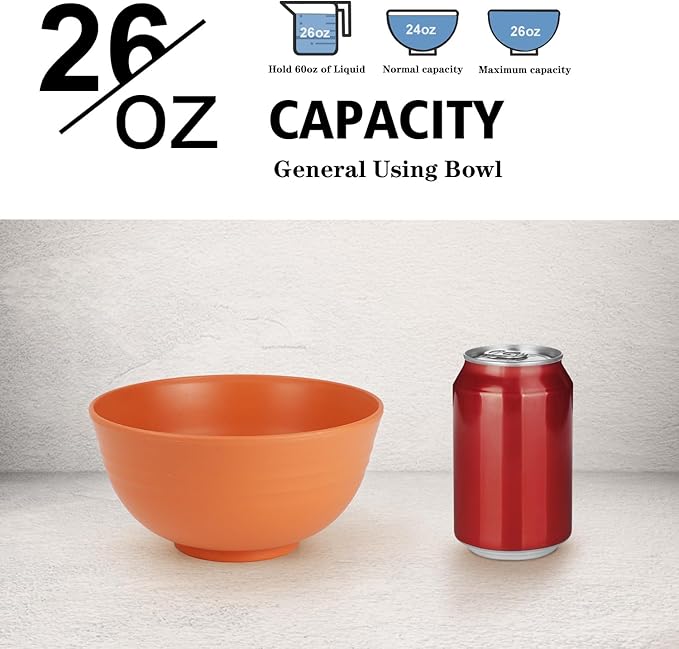Wrova 26 oz Wheat Straw Bowls, Unbreakable Cereal Bowls Set of 6, Microwave & - Image 5