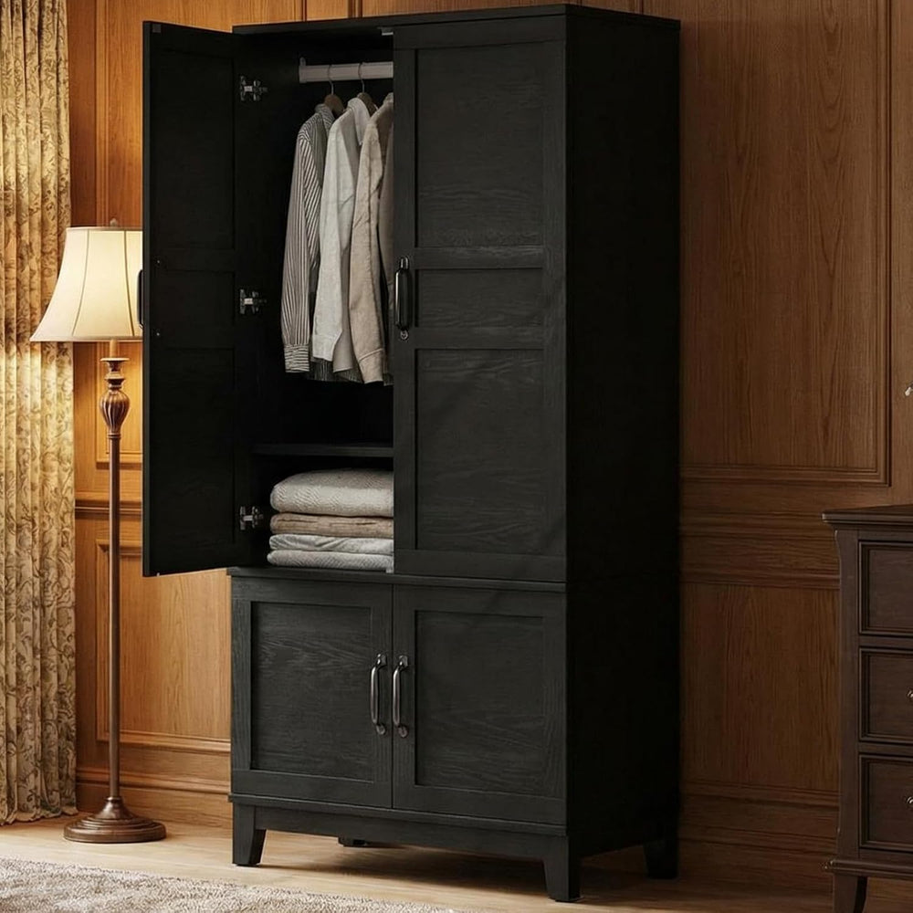 IDEALHOUSE Armoire Wardrobe Closet with 4 Doors, 72" Tall Wooden Clothin...