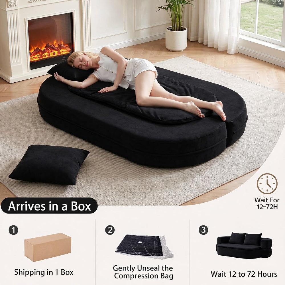79" Convertible Futon Sofa Bed with Blanket, Loveseat Boneless Couch