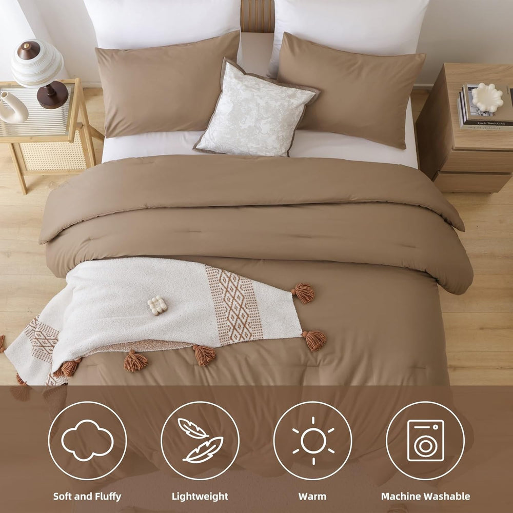 ROSGONIA Queen Comforter Set, Dark Khaki, 3 Pieces Soft Bedding Quilt