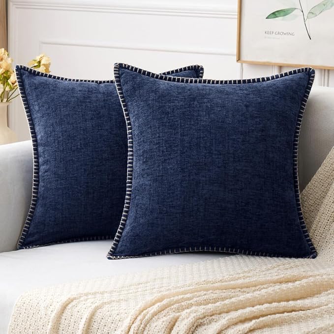 MIULEE Pack of 2 Couch Throw Pillow Covers 20x20 Inch Navy Blue Farmhouse by MIULEE