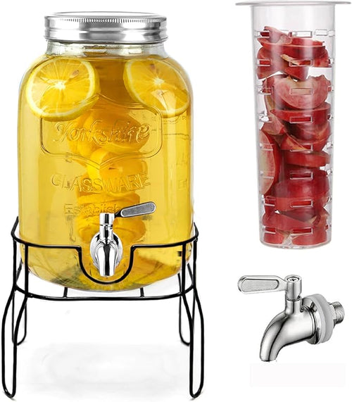 2 Gallon Drink Dispenser with 18/8 Stainless Steel Spigot, Sun Tea Glass Mason by Gasgimos