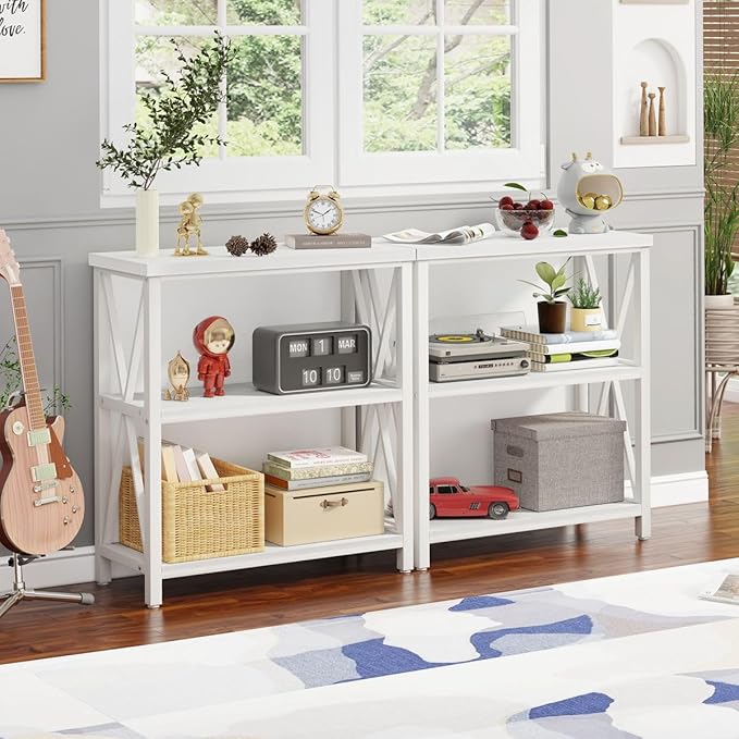 FATORRI Small Bookshelf for Small Space, Short Rustic Low Bookcase, Modern Wo...