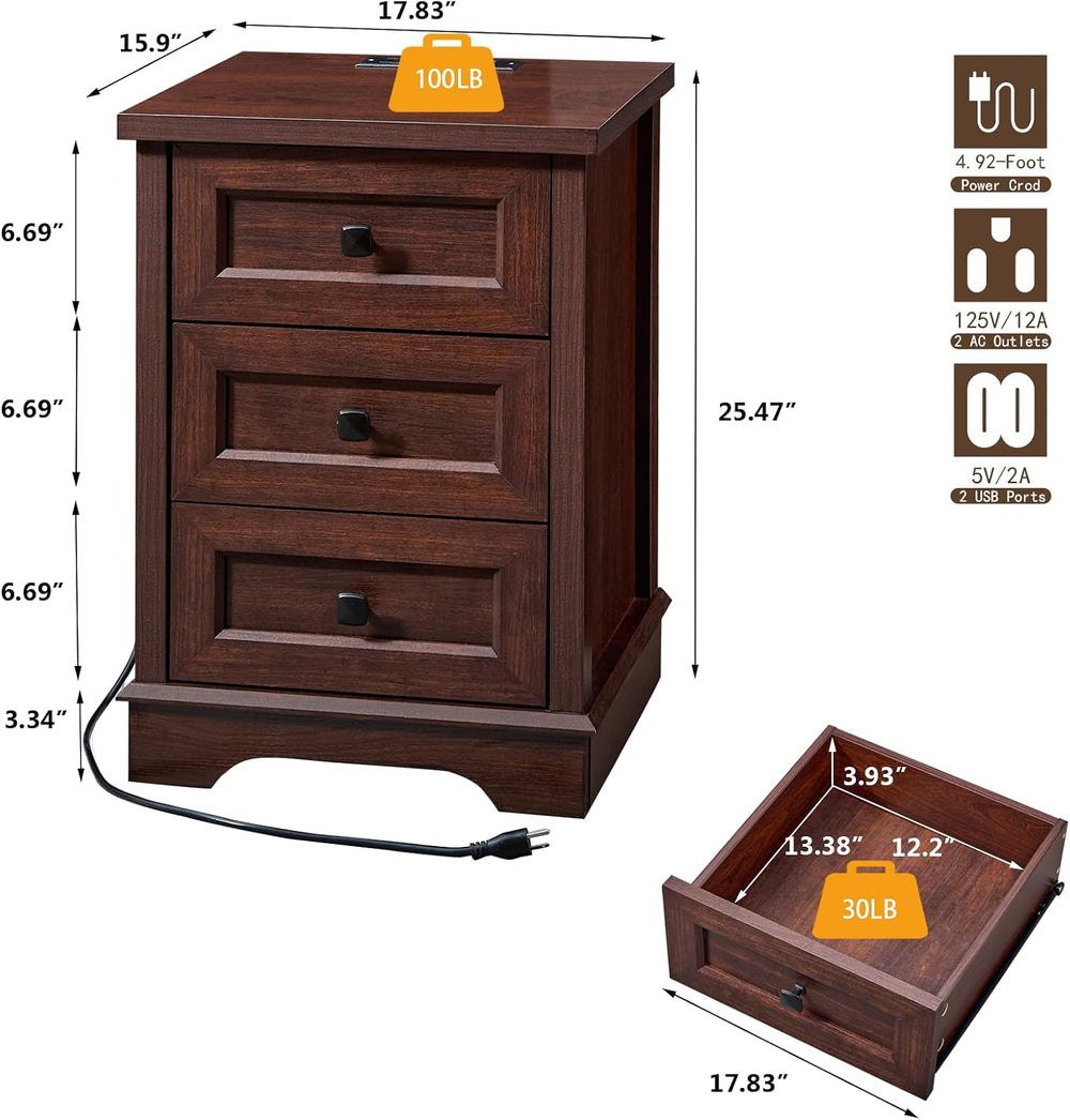 SOOWERY Farmhouse Dresser for Bedroom, 25" Chest of Drawers, Dark Cherry