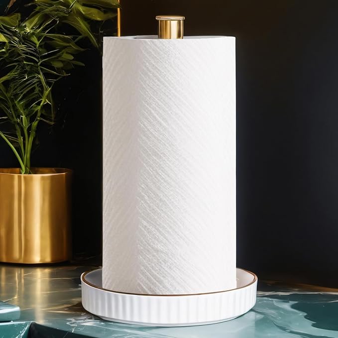 VROOMIUM Gold Paper Towel Holder Countertop, Ceramic Base Easy-to-Clean by VROOMIUM-BETTERDESIGN