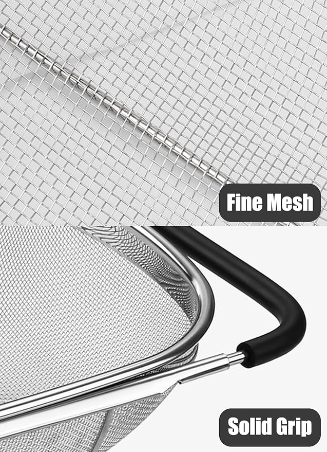 Fine Mesh Colander Over The Sink 6 Quart Stainless Steel Strainer Basket & - Image 3