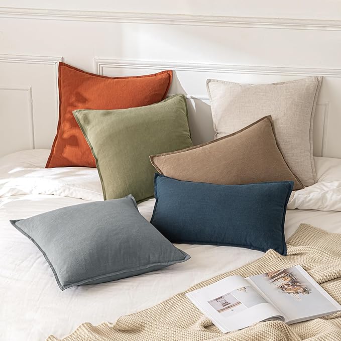 MIULEE Decorative Linen Euro Sham Pillow Covers 24x24 Gray ​Boho Farmhouse​ - Image 5