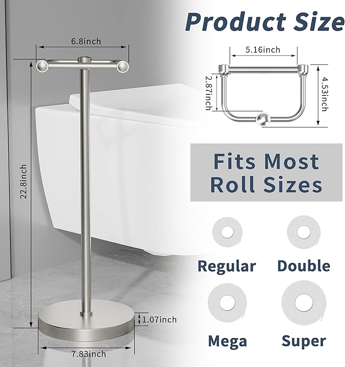 RARXTR Toilet Paper Holder Stand, Post Pivoting Design Free Standing Toilet - Image 6