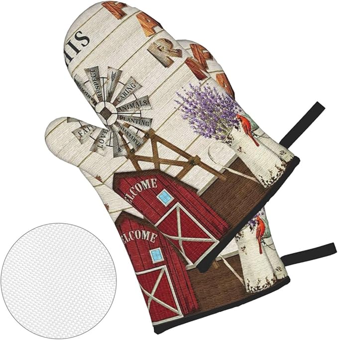 Oven Mitts and Pot Holders Sets of 4, Farmhouse Windmill and Barn House - Image 3