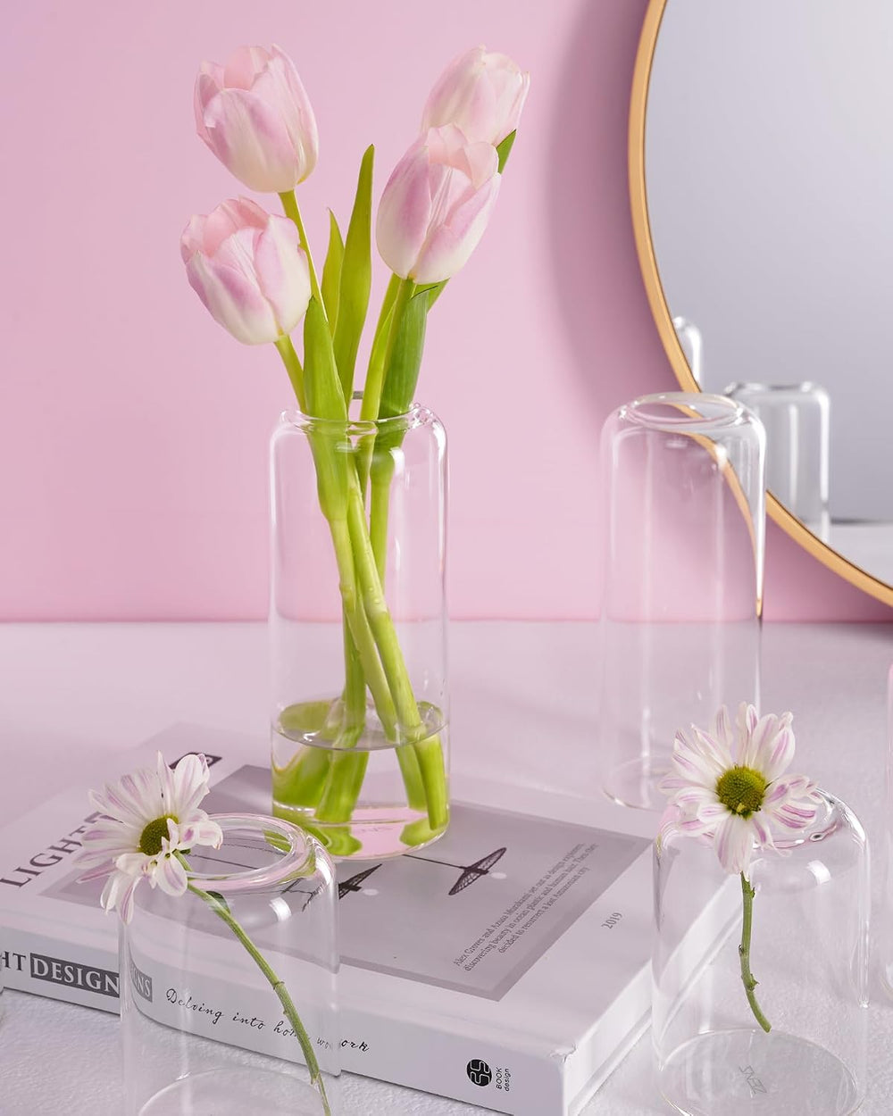 ZENS Bud Vases in Bulk Set of 16, Modern Small Glass Vases for Flower Clear B...