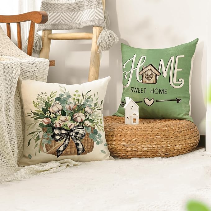AVOIN colorlife Bless Our Home Farmhouse Eucalyptus Leaves Throw Pillow Covers - Image 5