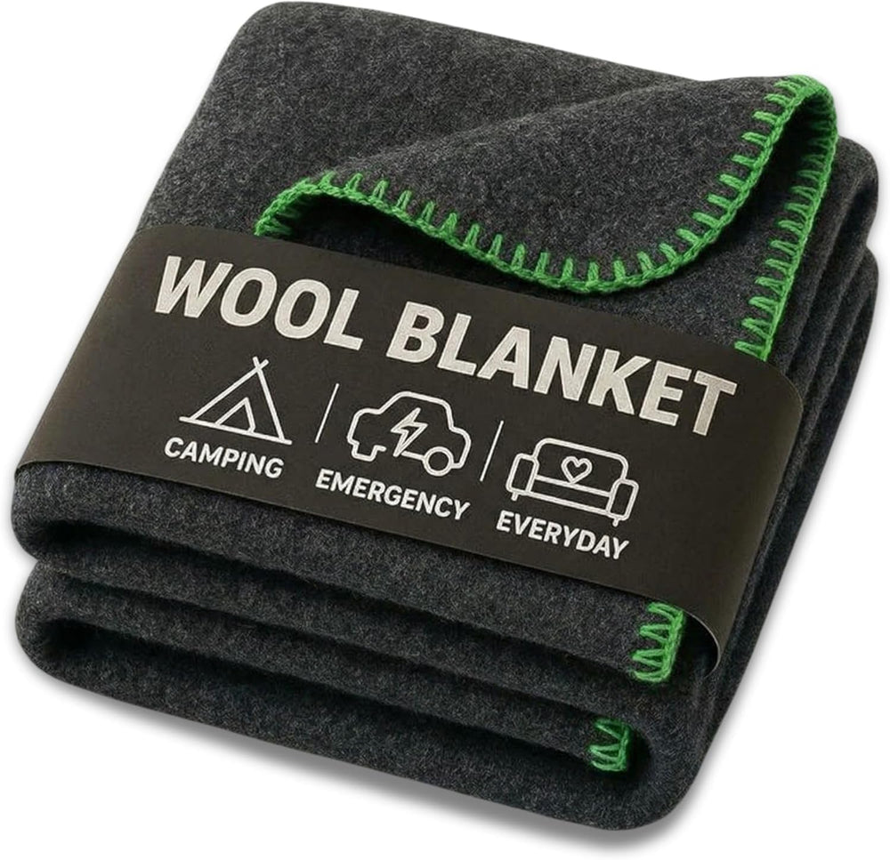 JMR Wool Camping Blanket, Fire Retardant Military Throw, Grey (62x84)
