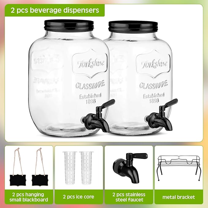 Lallisa 2 Pcs 2 Gallon Glass Drink Dispenser