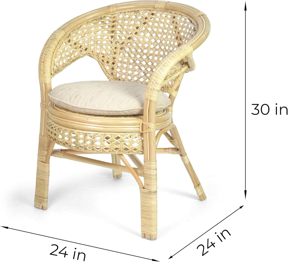 Pelangi Handmade Rattan Dining Wicker Chair Natural Color w/Cream Cushion