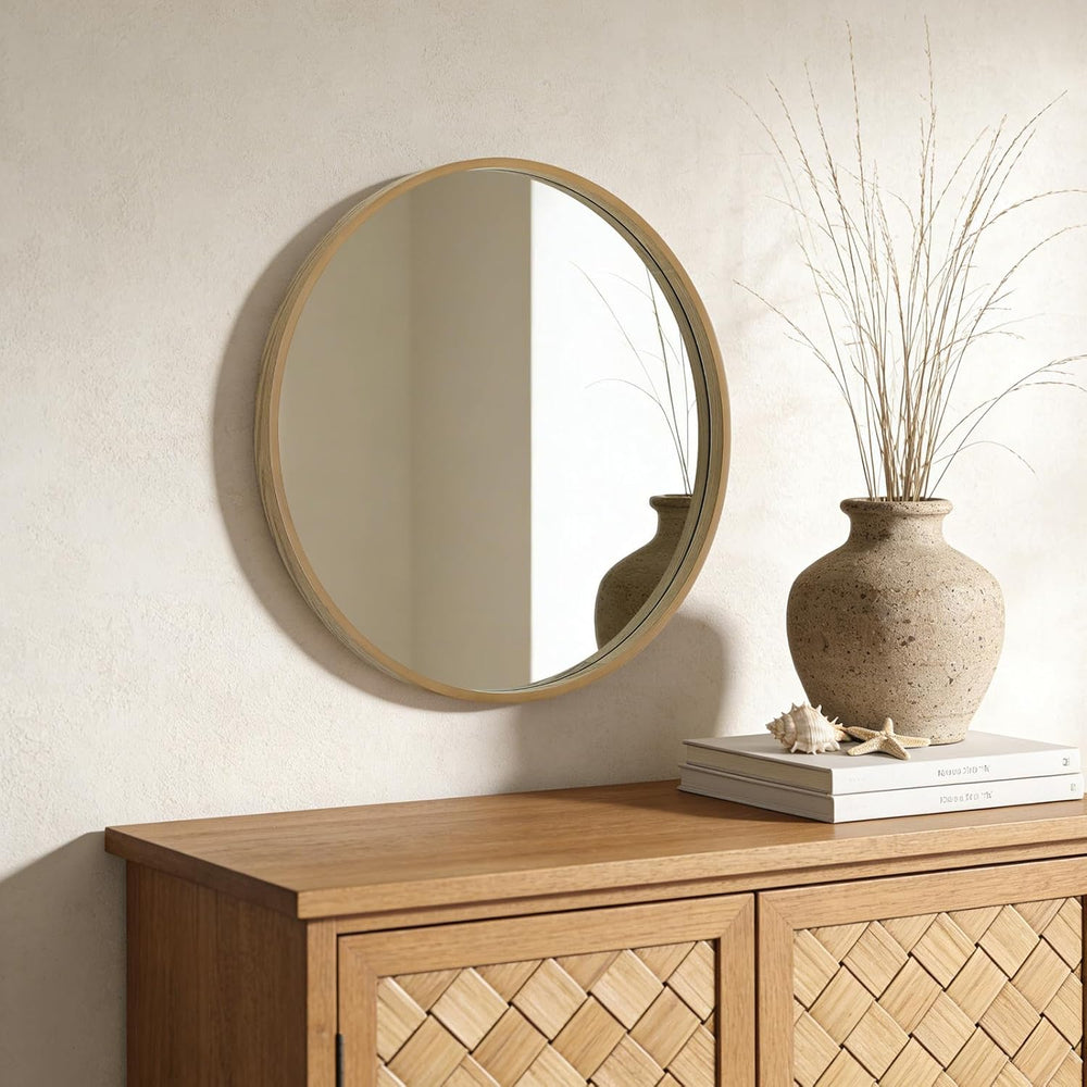 WallBeyond Round Wood Mirror 24 inch Circle Wall Mirror for Bathroom Round Wa...