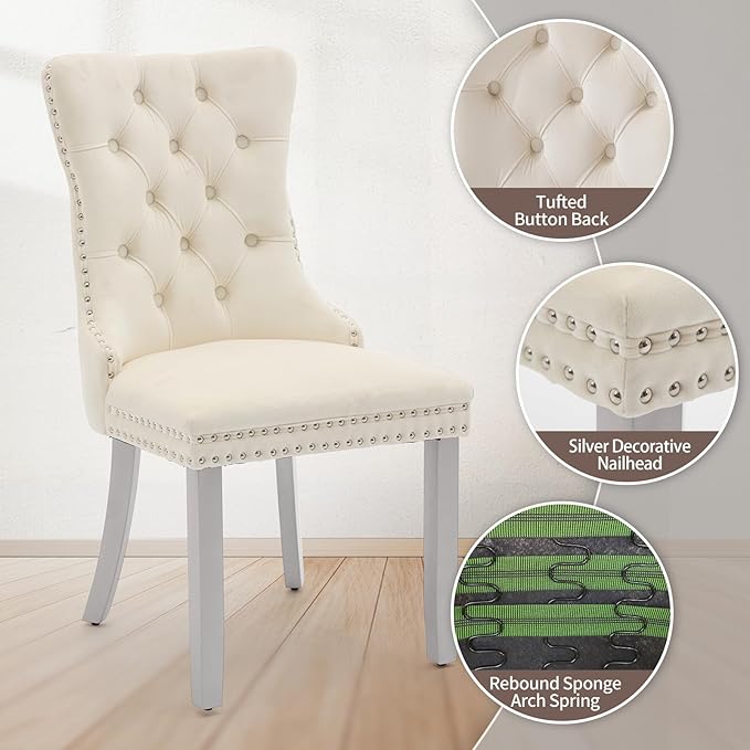 Velvet Dining Chairs Set of 4, High-end Tufted Upholstered Dining Chair with ...