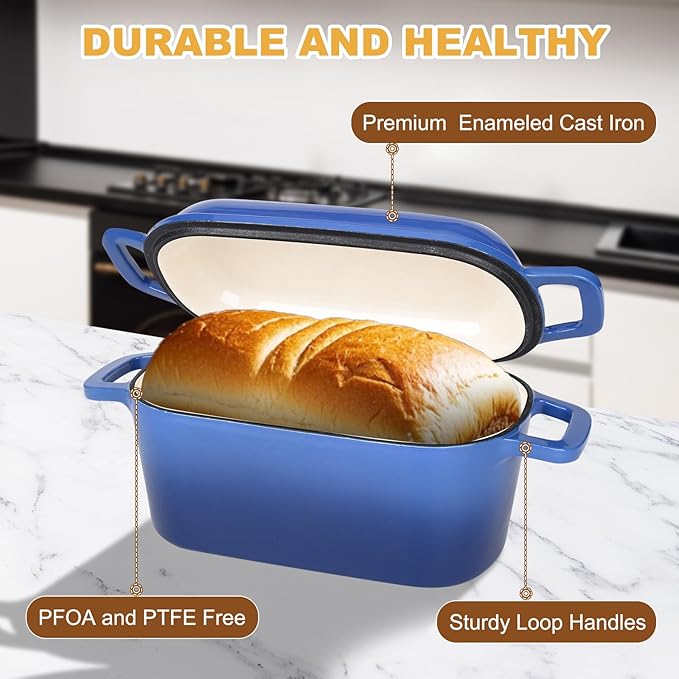 Enameled Dutch Oven for Sourdough Bread Baking, 3.6QT Oval Cast Iron Bread Pan