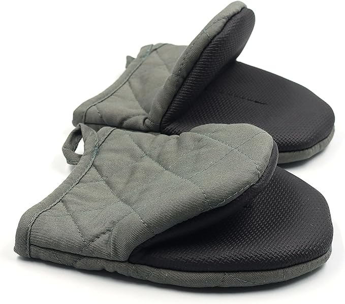 Short Oven Mitts, Heat Resistant 500°F, Silicone Grip Kitchen Gloves, Non-Slip by GOLDMEET