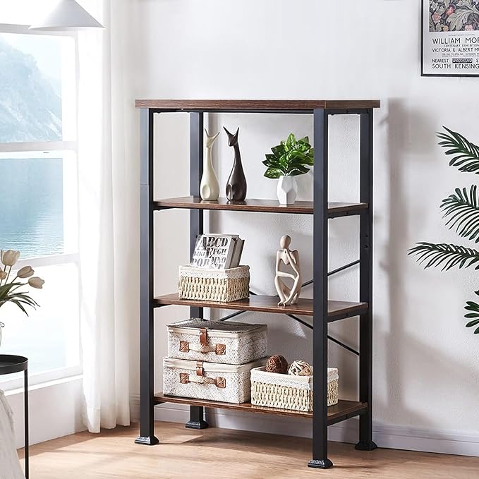 HOMBAZAAR 4 Tier Bookshelf,Rustic Brown Industrial Book Shelf,Engineered Wood...