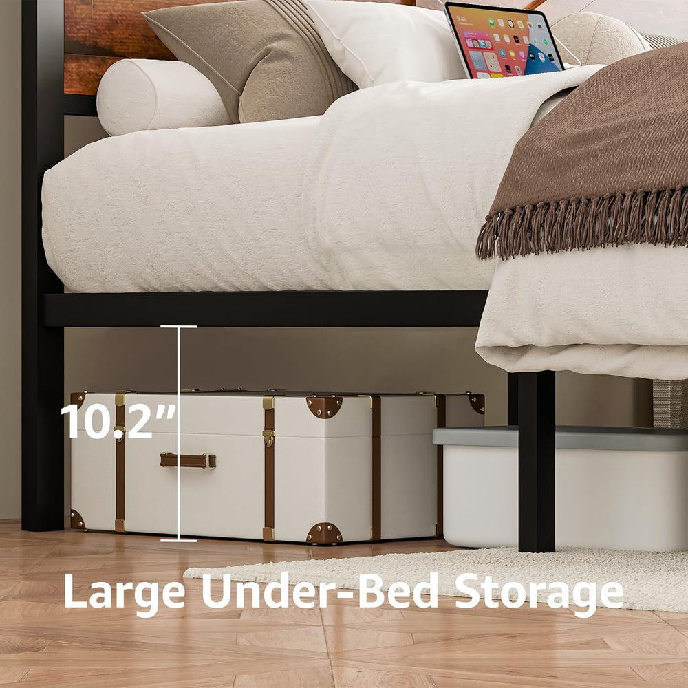 Rustic Full Size Bed Frame with Storage Drawers, Farmhouse LED Full Bed Frame...