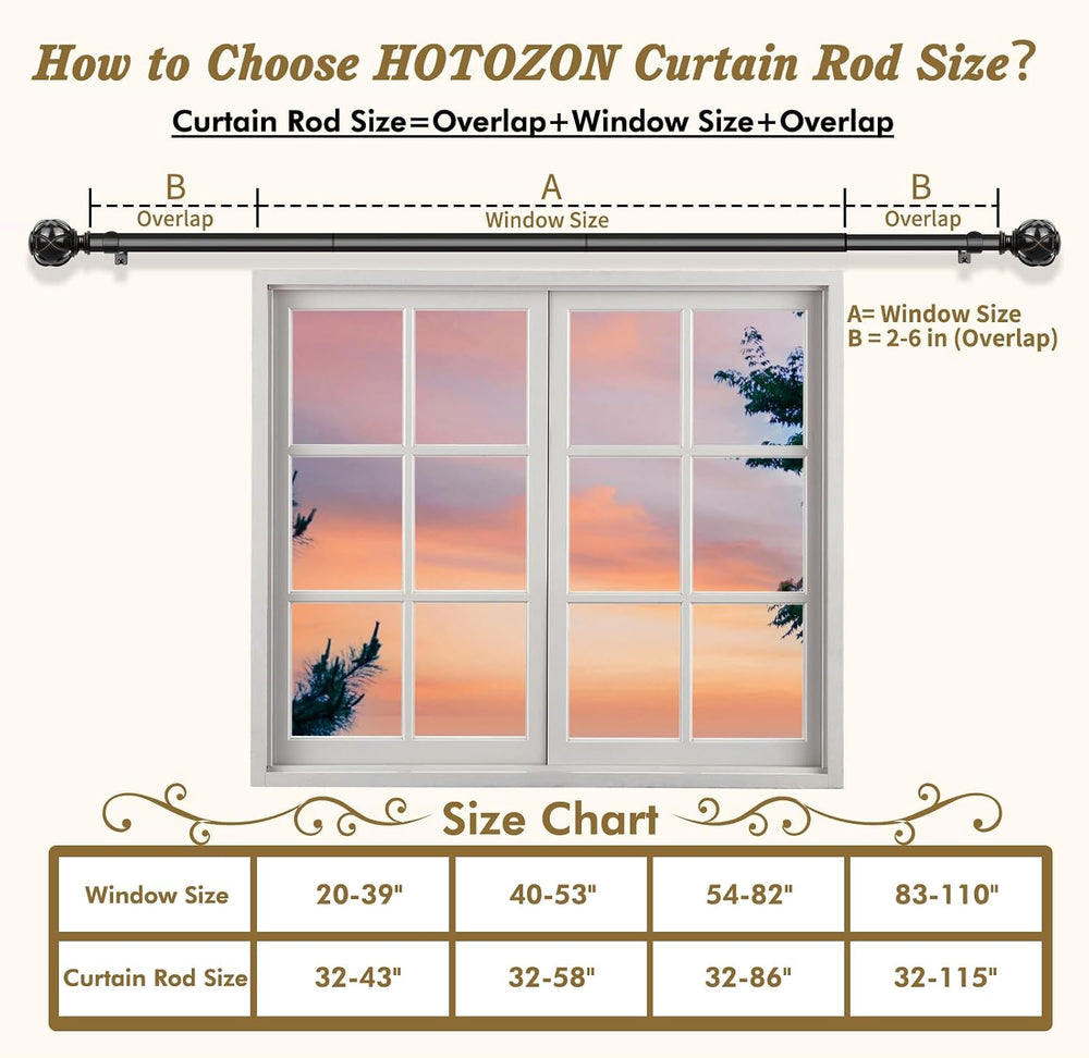 HOTOZON Curtain Rods for Windows 2 Pack 32-86 Inches, Black