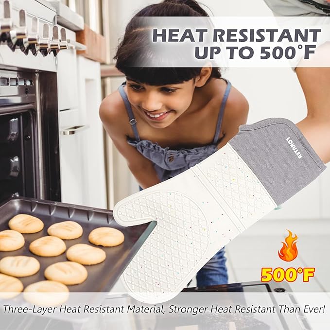 Extra Long Oven Mitts and Potholders 6Pcs Set, 500°F Heat Resistant Kitchen - Image 7