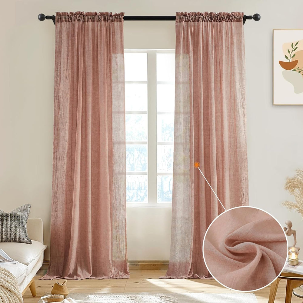 Melodieux Blush Pink Cotton Sheer Curtains 84 Inches Long, Bedroom Living Roo...