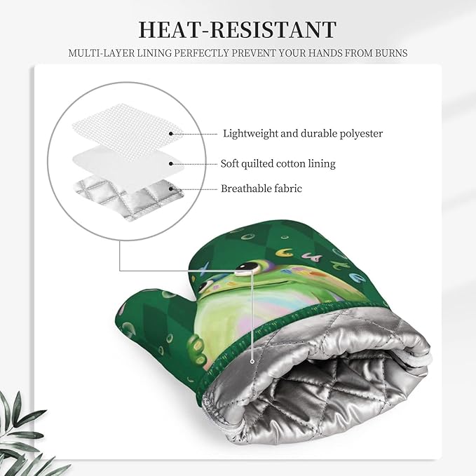 Cute Frog Oven Mitts and Pot Holders Sets of 2, Resistant Recycled Infill - Image 4