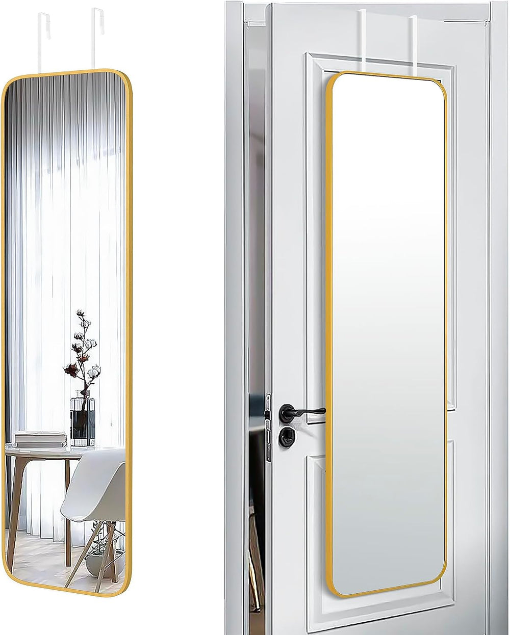 47x14" Full Length Mirror Over the Door Hang or Wall Mounted Gold