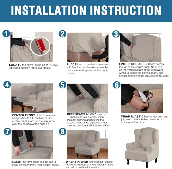 H.VERSAILTEX Wingback Chair Covers Velvet Plush Wing Chair Slipcover 1 Piece - Image 5
